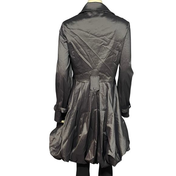 Vtg 90s Joseph Ribkoff Sz 10 Trench Coat Bubble Hem Gray Satin Glam Statement - Picture 4 of 16
